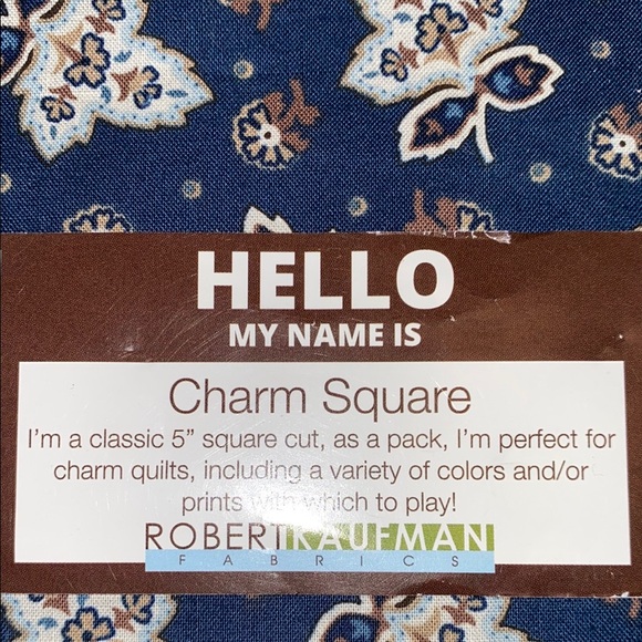 5” Charm Square Pack Hello My Name Is Robert Kaufman Fabrics 5 in Blue Brown 42 - Picture 2 of 6